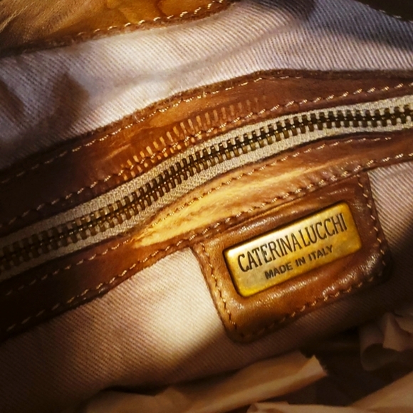 CATERINA LUCCHI-Brn/Ivory Leather Tie Dye Satchel w/ Tassel-NEW - Picture 13 of 15